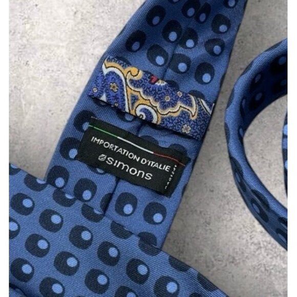 SIMONS Silk Tie ITALY XL Bue Navy Geometric W:2.4" EUC - Picture 2 of 6